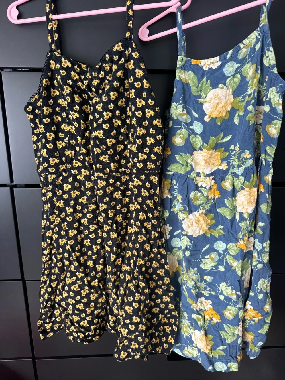art class Girls Floral Tank Dresses in Black & Blue
